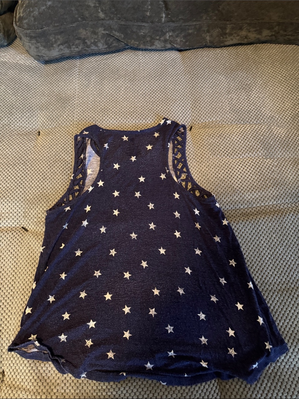 SO Navy Tank Top with White Star Print and Lattice Shoulders - Picture 4 of 4